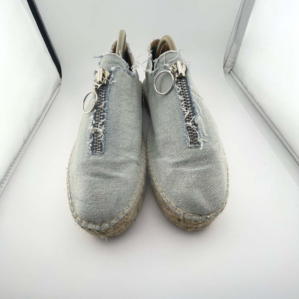 Alexander Wang Women's Size 39 Devon Faded Denim Zip Front Espadrilles Shoes